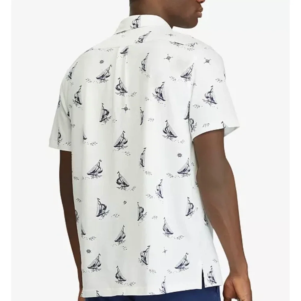 Ralph Lauren Polo Shirt Mens‎ XXLT Oxford All Over Print Sailboat Print Nautical